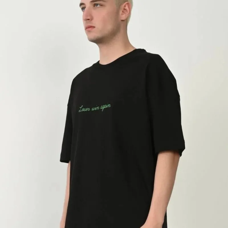 Ανδρικό Μαύρο Oversize Στρογγυλή Λαιμόκοψη Τυπωμένο T-Shirt