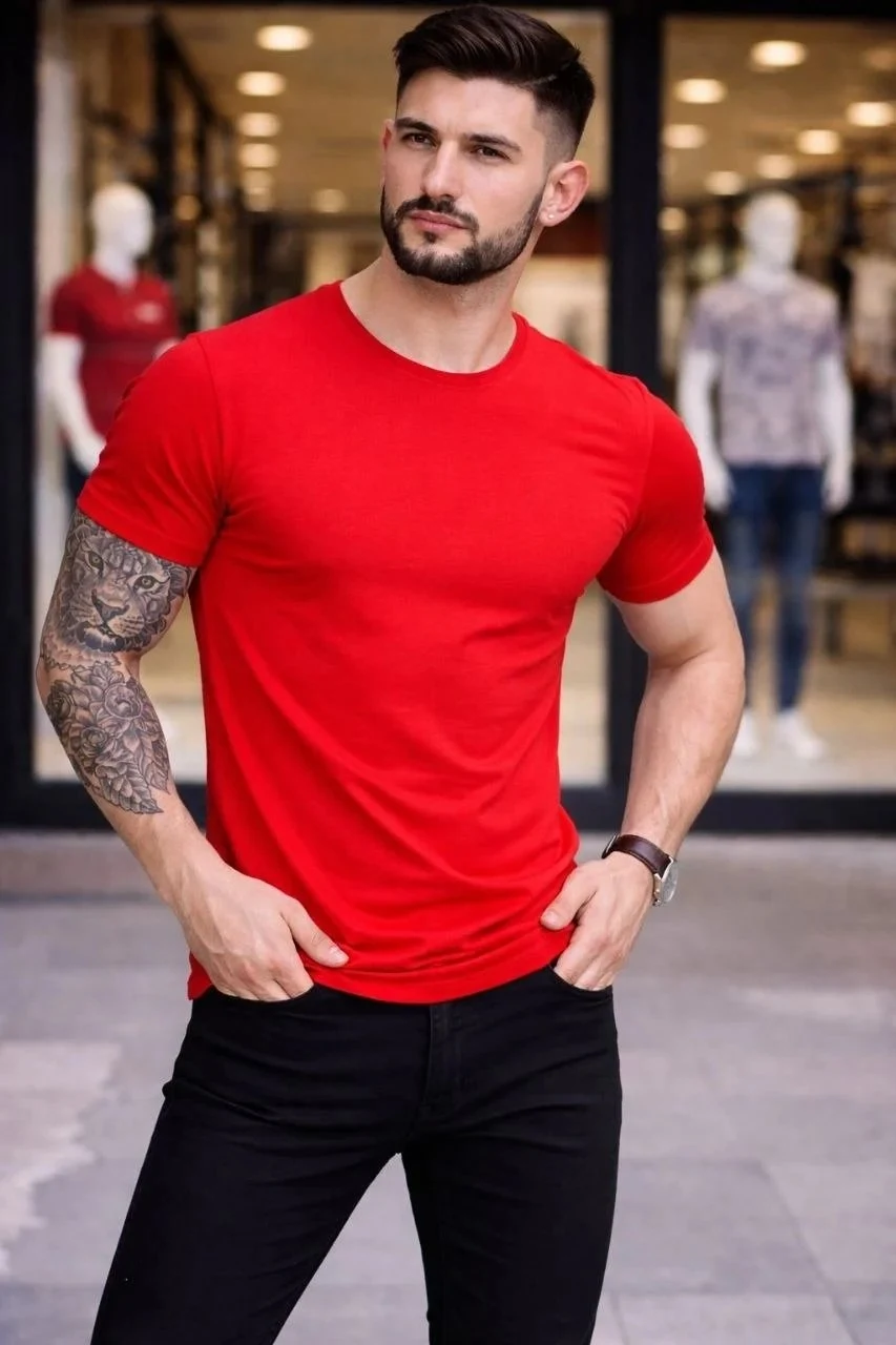 Pánsky červený slim fit elastický bicyklový body tričko
