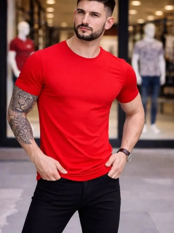 Pánsky červený slim fit elastický bicyklový body tričko 1
