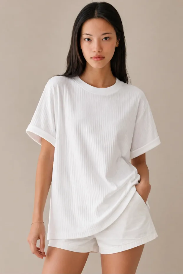 Fehér ribana oversize póló 100% pamut bő szabás 1