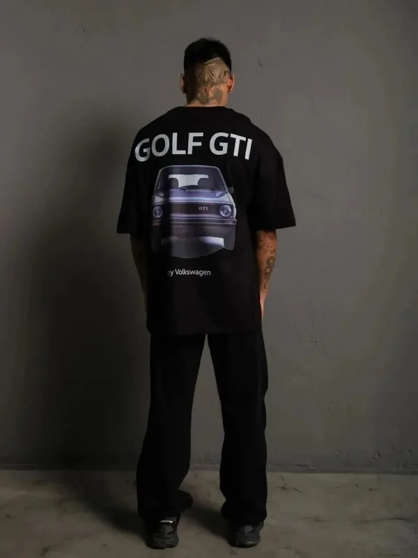Машки црн oversize Golf GTI ретро автомобил принт маица 2