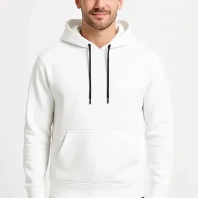 Bărbat Alb 3 Fire Bumbac Glugă Cangur Buzunar Sweatshirt 6