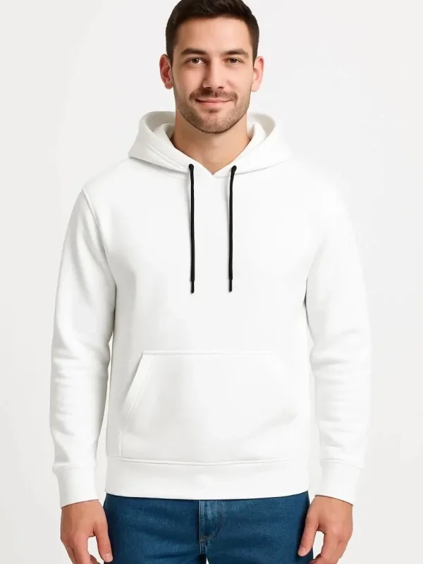 Bărbat Alb 3 Fire Bumbac Glugă Cangur Buzunar Sweatshirt 6