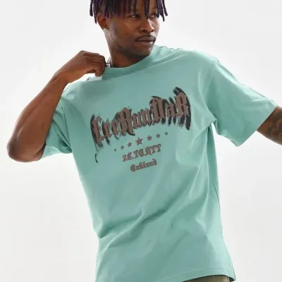 Men's Mint Green Oversize Crew Neck Printed T-Shirt 4