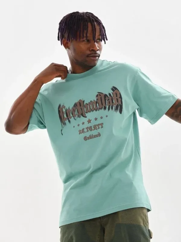 Men's Mint Green Oversize Crew Neck Printed T-Shirt 4