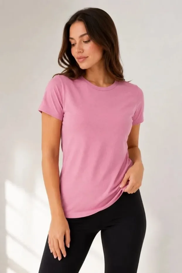 Qadın Çəhrayı Slim Fit Velosiped Yaxalı Basic Köynək 1