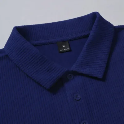 Maschio Blu Scuro Polo Collo Oversize Costina Tessuto 100% Cotone Taglio Largo Collo a Barca 4