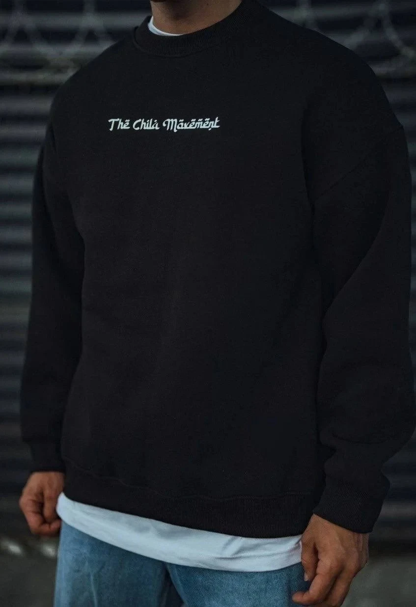 Sweatshirtê Mêran ê Reş ê 3 Têlî Pembû Bi Stûyê Bisîkletê û Çapkirî