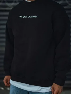 Erkek Siyah 3 İplik Pamuklu Bisiklet Yaka Baskılı Sweatshirt