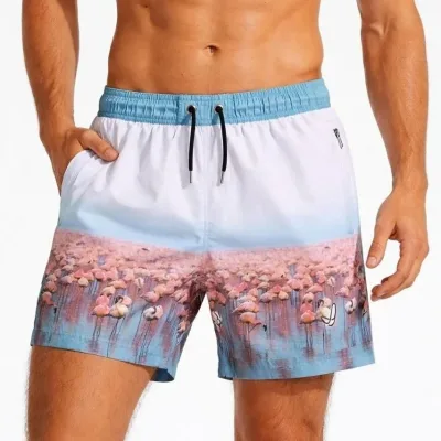 Men's White Zippered Pocket Mesh Lined Quick-Dry Swim Shorts 1