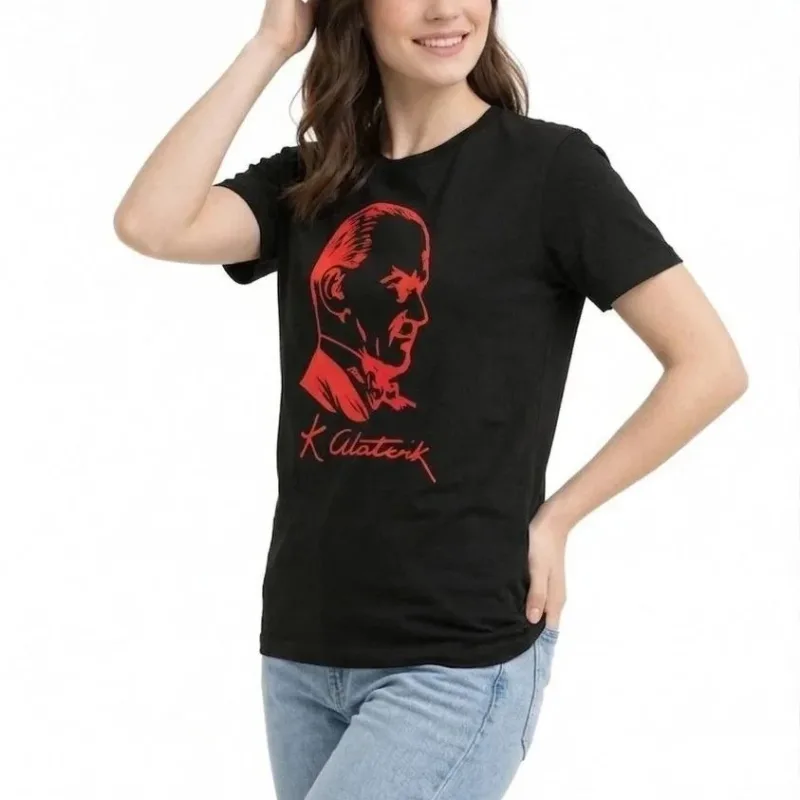 Ženska Crna Bicikli Kragna Ataturk Print Kratkih Rukava Majica