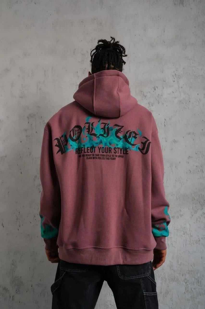 Sweatshirtê Mêran ê Gula Kurusî, 3 Têl, Pembû, Bi Çapkirina Alevê, Bi Kevan