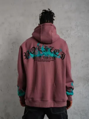 Erkek Gül Kurusu 3 İplik İçi Pamuklu Alev Baskılı Kapüşonlu Sweatshirt