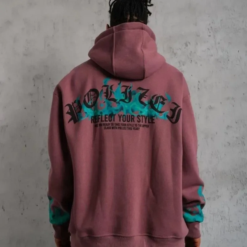 Sweatshirtê Mêran ê Gula Kurusî, 3 Têl, Pembû, Bi Çapkirina Alevê, Bi Kevan