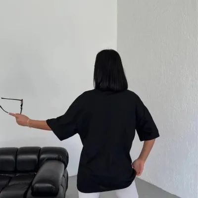 Ženska Crna Oversize Bicikli Kragna Los Angeles Štampana Majica 2