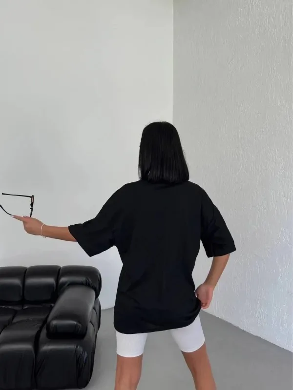Ženska Crna Oversize Bicikli Kragna Los Angeles Štampana Majica 2