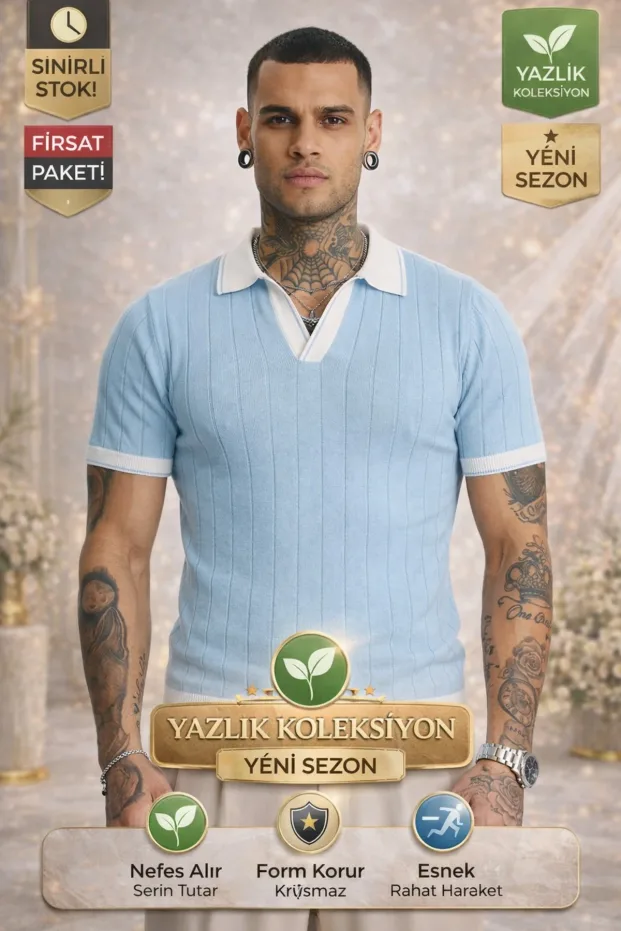 Erkek Bebe Mavisi Toscana Triko Kısa Kollu Polo Yaka Tişört 1