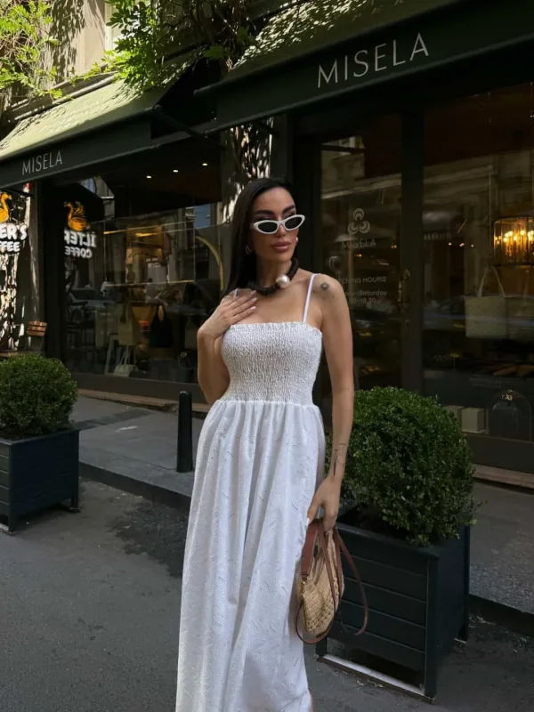 String Strap Maxi Length Slip Dress White 3