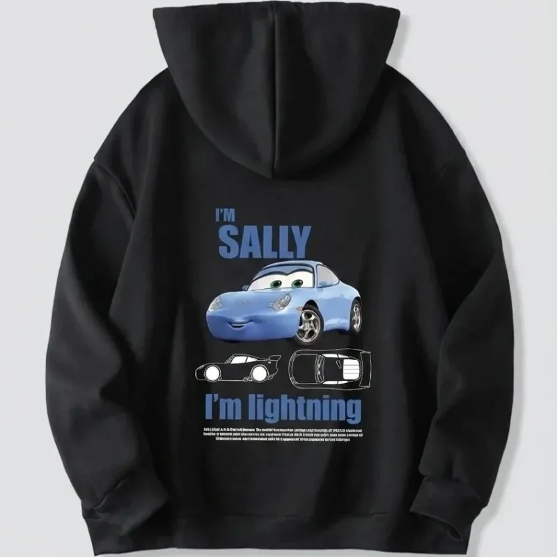 Férfi Fekete Oversize Autó Nyomott Kapucnis Sweatshirt