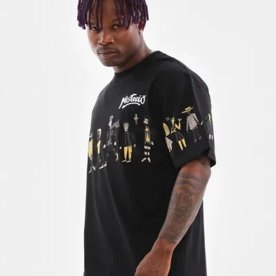 Машки црн oversize принт бицикли јака летна маица 3