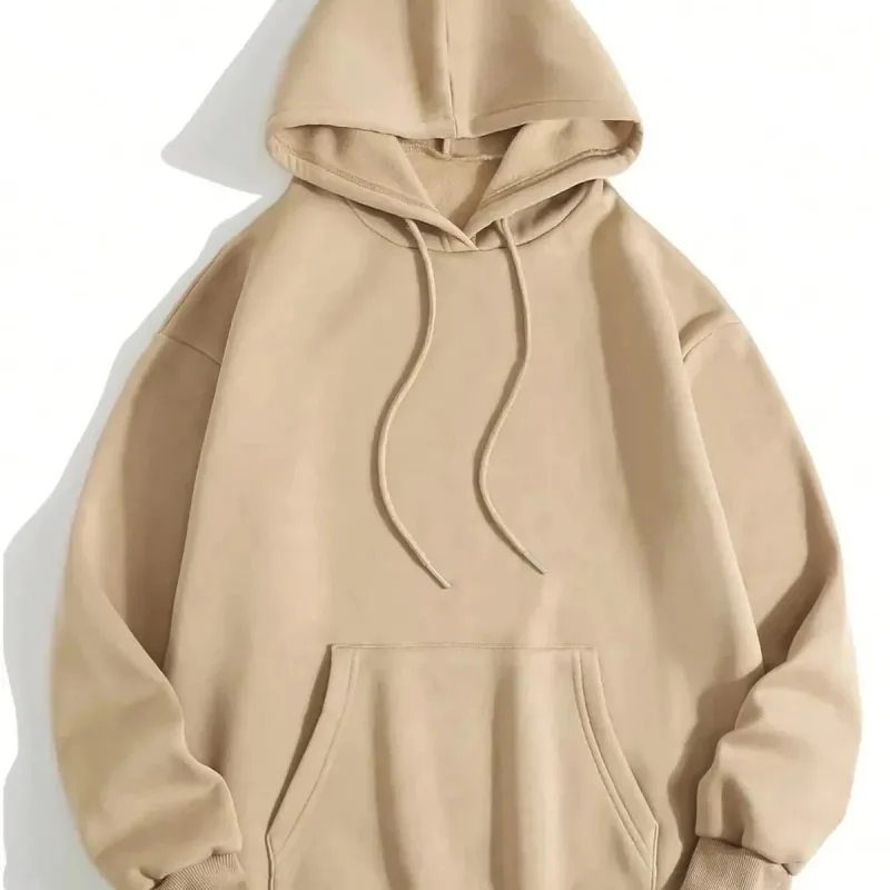 Men's Beige 3-Thread Cotton Hooded Kangaroo Pocket Sweatshirt