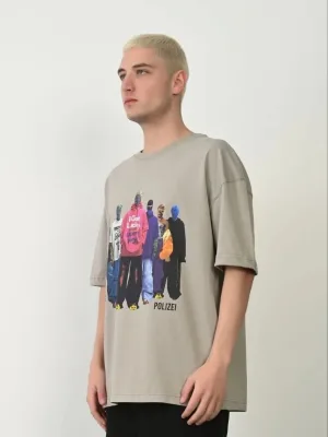 Tîşorta Mêran a Gewr a Oversize Bi Stûyê Bisîkletê û Çapkirî