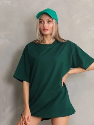 Women's Green Regular Crew Neck Printed T-Shirt
