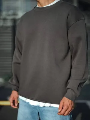 Men's Anthracite Crew Neck Three-Thread Cotton Basic Sweatshirt