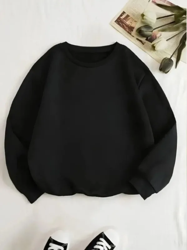 Women's Black 3-Thread Cotton Crew Neck Sweatshirt 1