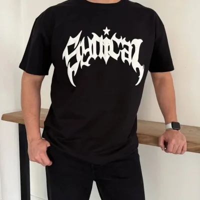 Bărbați Negru Oversize Guler Bicicletă Imprimat Vară Tricou 3