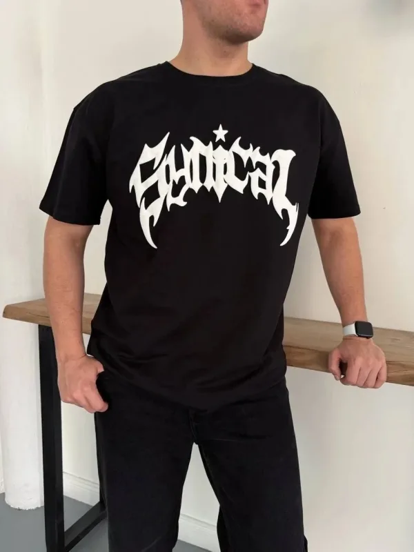 Bărbați Negru Oversize Guler Bicicletă Imprimat Vară Tricou 3