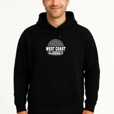 Men's Black 3-Thread Cotton Printed Kangaroo Pocket Hoodie 2