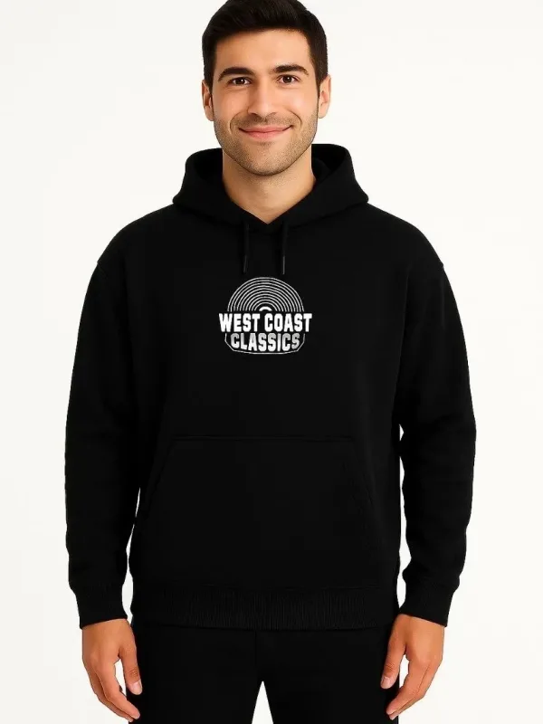 Men's Black 3-Thread Cotton Printed Kangaroo Pocket Hoodie 2