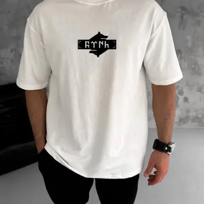 Tîşorta Mêran a Spî, Oversize, Stûyê Bisîkletê, Çapkirî 1