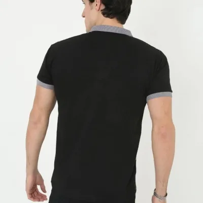 Pánské černé slim fit potištěné polo tričko, krátký rukáv 2