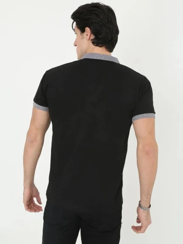 Pánské černé slim fit potištěné polo tričko, krátký rukáv 2