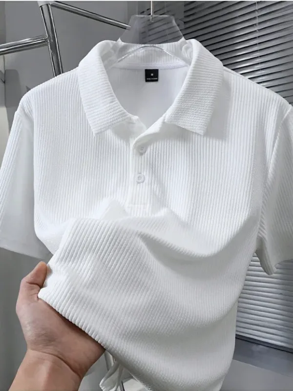 Erkek Beyaz Oversize Bisiklet Yaka Fitilli Pamuklu Polo Tişört