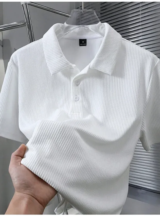 Erkek 2'li Yazlık Takım Dokulu Polo Yaka Tişört ve Çizgili Rahat Şort 4