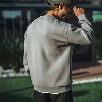 Muški sivi 3 pređe pamučni basic bicikli kragna sweatshirt 4