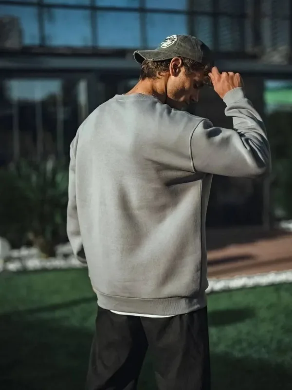 Muški sivi 3 pređe pamučni basic bicikli kragna sweatshirt 4