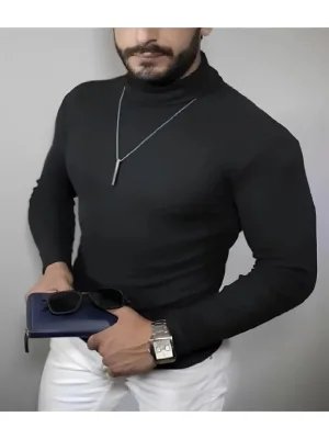 Pánske čierne lycrové rebrované rolákové body