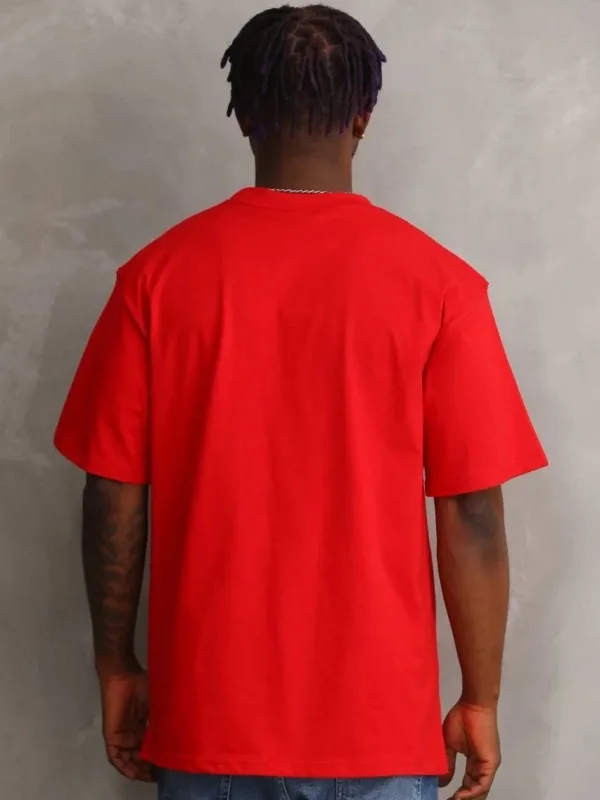 Férfi piros oversized kerékpárnyakú nyomott póló 2