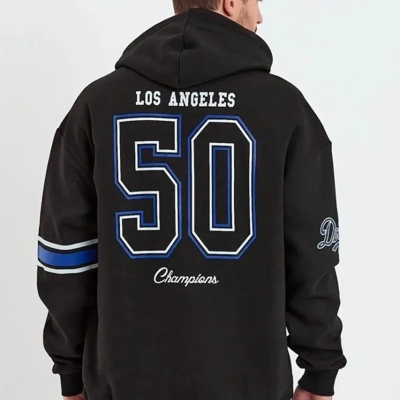 Erkek Siyah Oversize 3 İplik Pamuklu Kapüşonlu Baskılı Cepli Sweatshirt