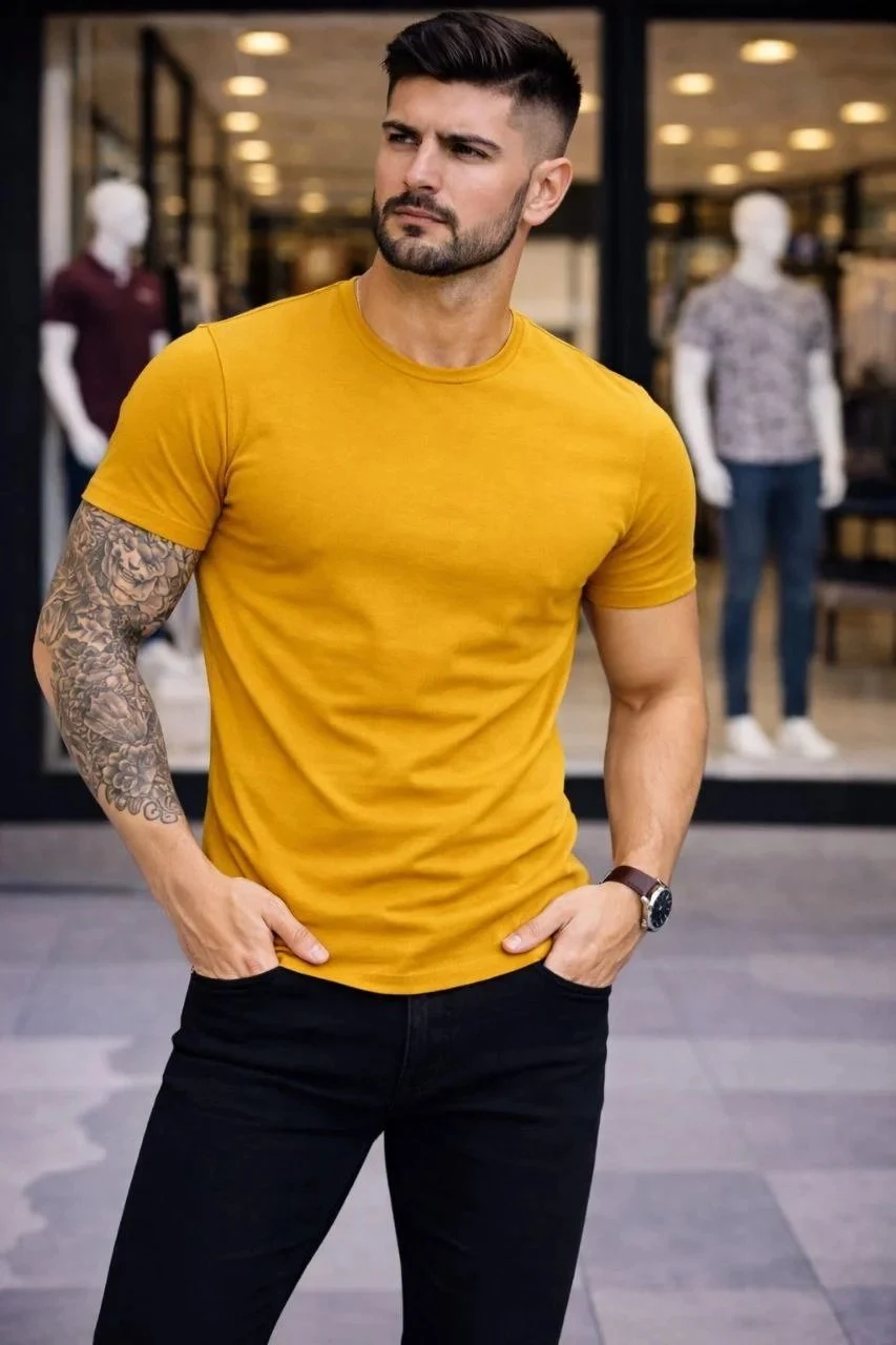 Pánsky citrónový slim fit bicyklový elastický body tričko