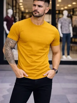 Pánsky citrónový slim fit bicyklový elastický body tričko