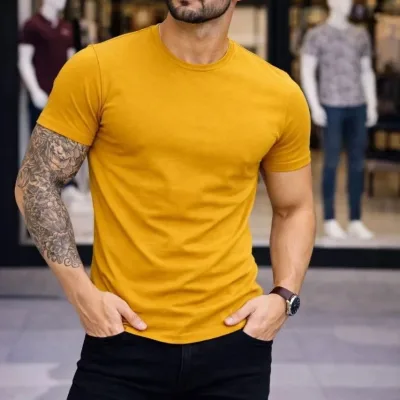 Pánsky citrónový slim fit bicyklový elastický body tričko 1