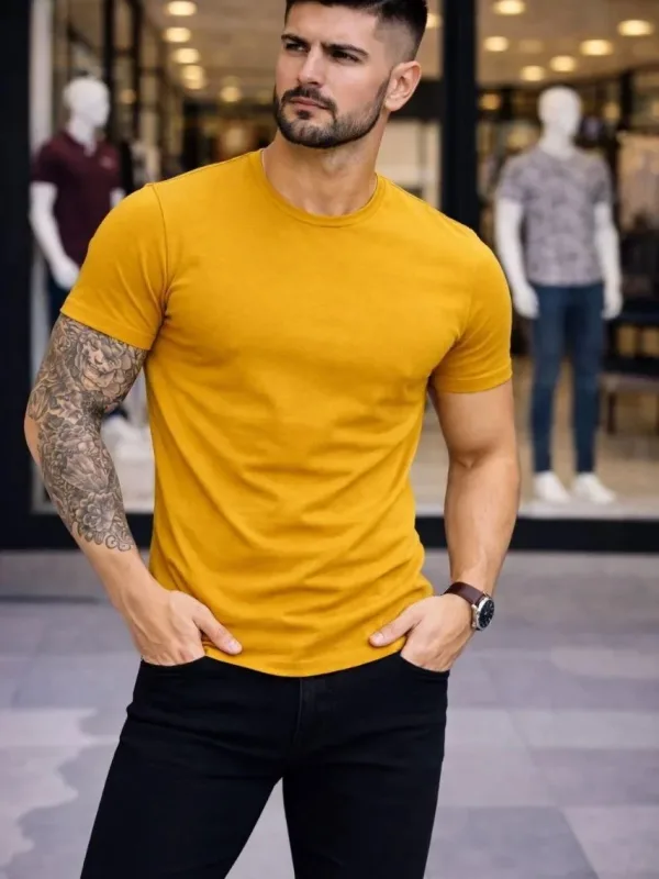 Pánsky citrónový slim fit bicyklový elastický body tričko 1