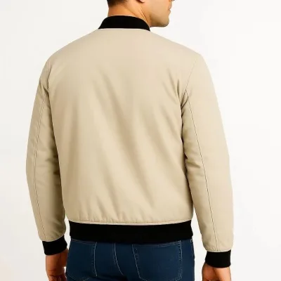 Men's Beige Quilted Lined Zippered Water-Repellent Bomber Jacket with Pockets 2