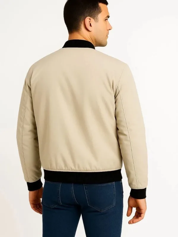 Men's Beige Quilted Lined Zippered Water-Repellent Bomber Jacket with Pockets 2