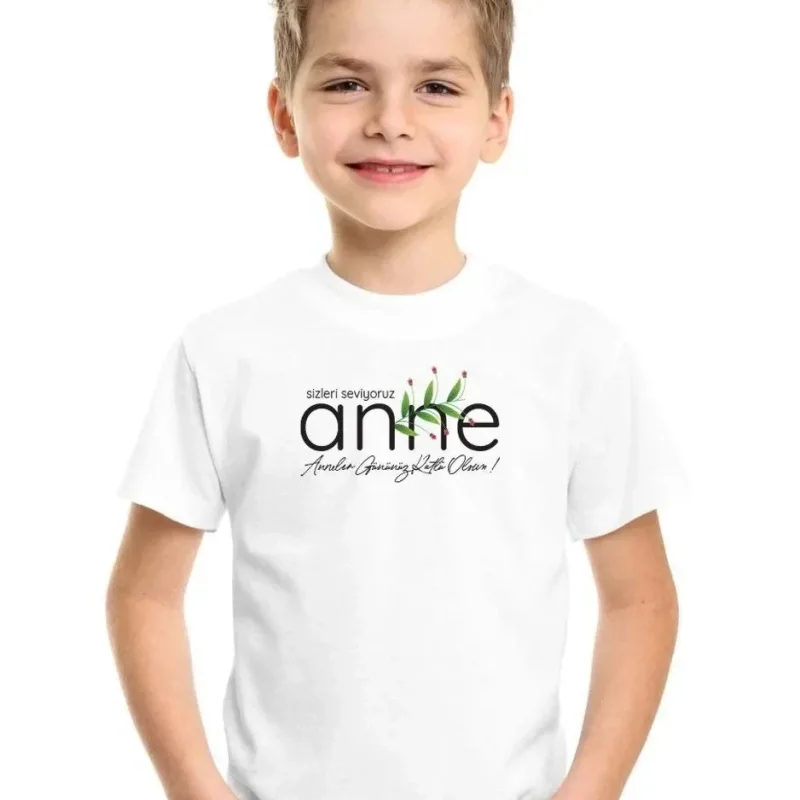 Gyermek Fehér Oversize Nyomott Kerek Nyakú T-Shirt